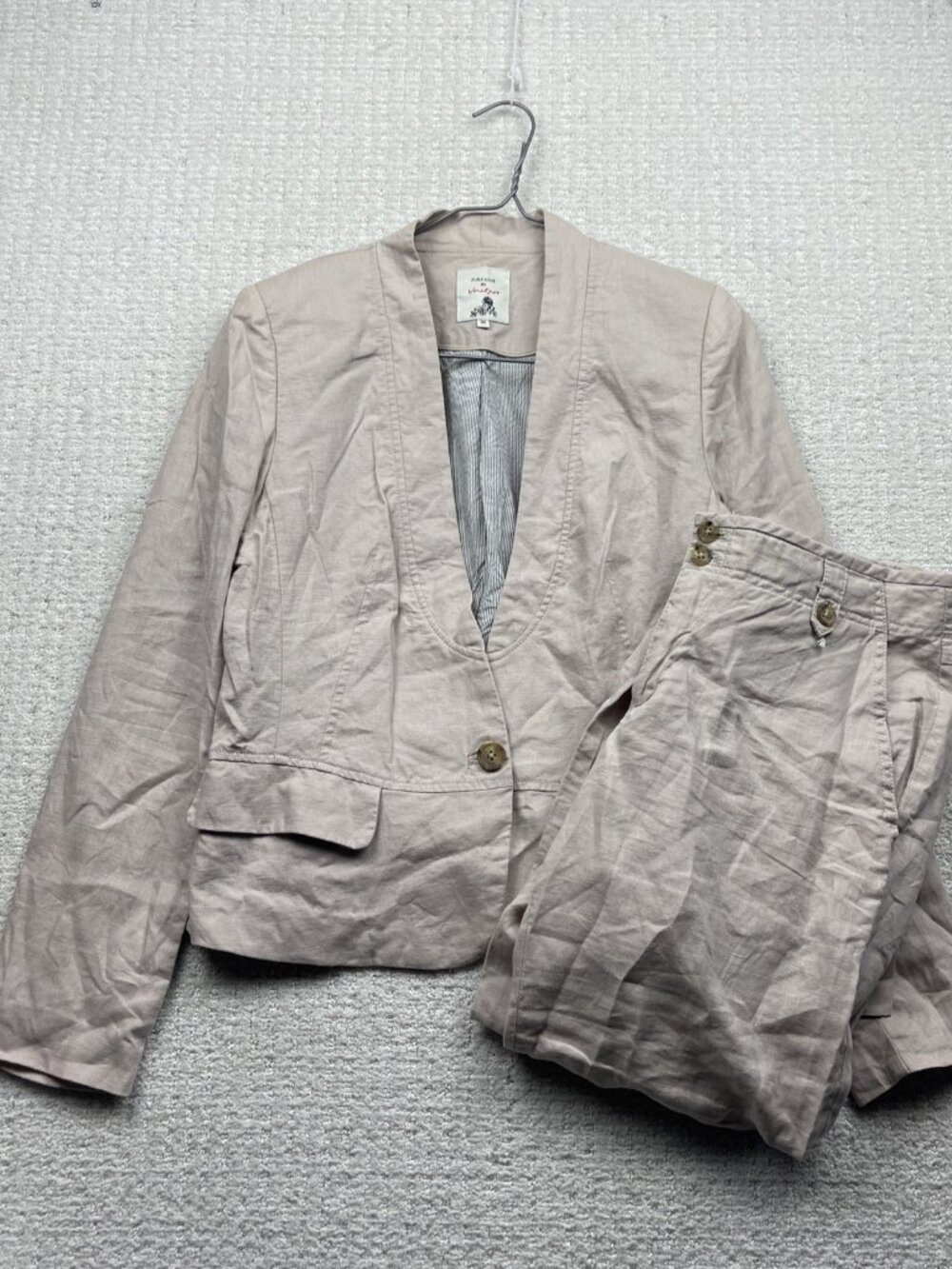 Pure Love by Jackpot Womens 100% Linen Blazer Jacket & Pants Beige Sz 36 Office